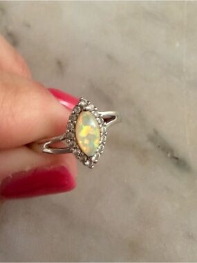 Sterling, diamond, lab opal Ring